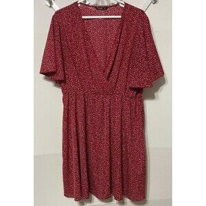 Shein Curve Women's Knee High Red Polka White Dot Wrap Dress Bell Sleeves